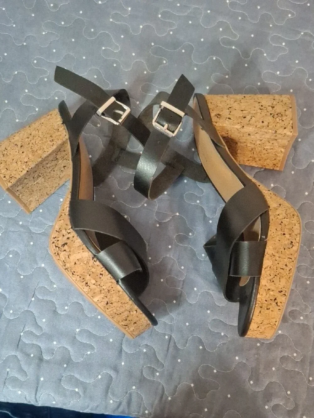 Lane Bryant Black Cork Platform Wedge Sandals size 9.5 Wide